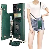 Bocasal Crossbody Wallet Case for iPhone 12/12 Pro with Card Holder,Zipper Card Slot Protector Shockproof Purse Cover with Removable Cross Body Strap 6.1 Inch(Green)