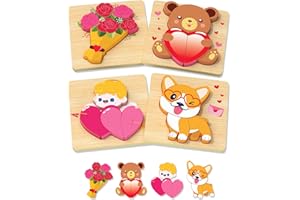 Yetonamr Valentines Wooden Puzzles Gifts for Kids, 4 Pack Toddler Valentines Day Toys for Boys Girls, Valentines Gifts for Kids Classroom, Montessori Toys Valentines Day Party Favors