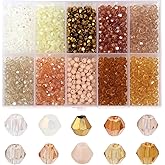 Beadtales 1200Pcs 4mm 10 Colors Faceted Crystal Glass Bicone Beads Loose Bead for DIY Bracelet Necklace Earring Keychain Jewelry Making,Brown