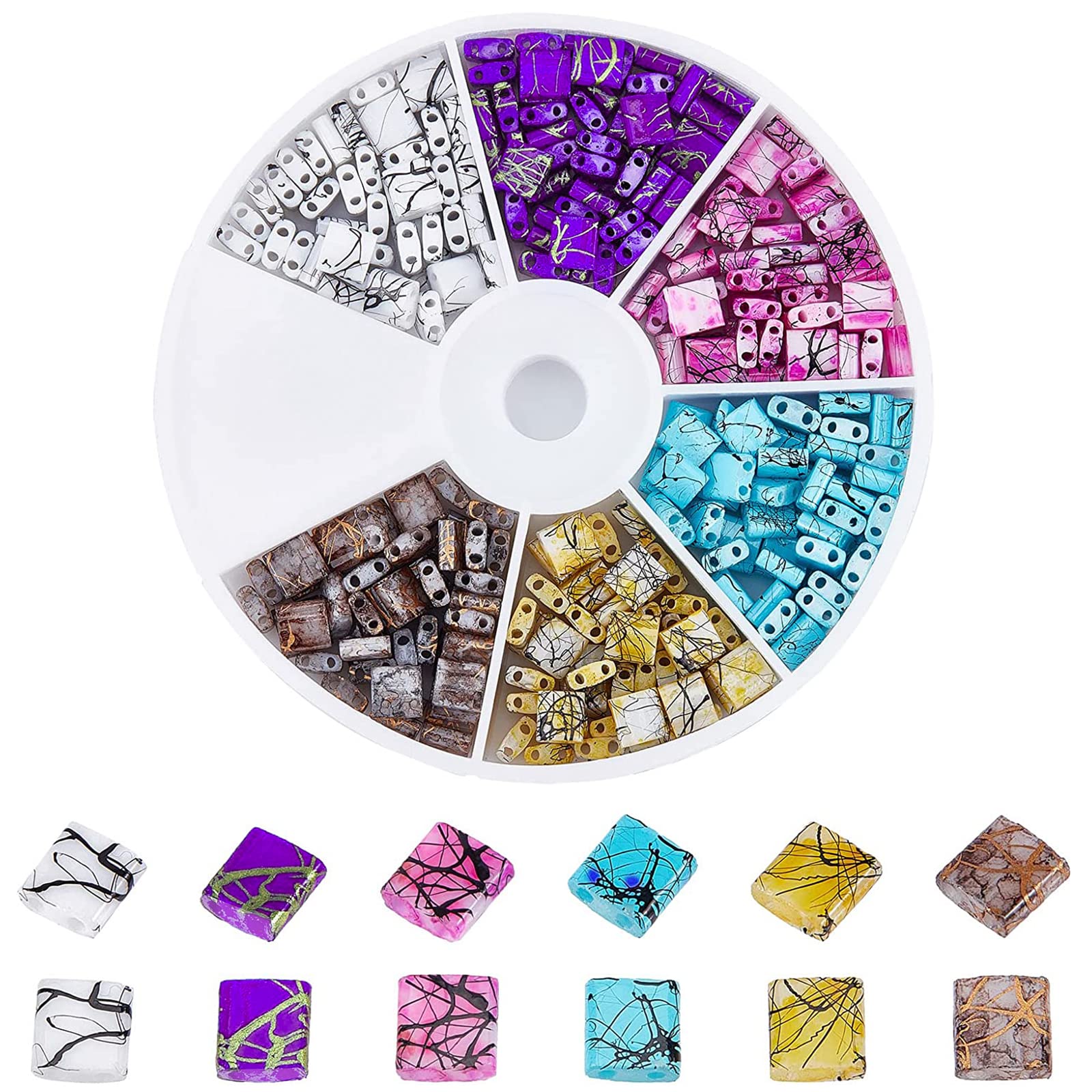 nbeads 240 Pcs 6 Colors 2-Hole Drawbench Glass Rocailles Beads Flat Square Two Holes Transport Beads Half Tila 2 Hole Beads Kit for Multi-Strand Jewellery Bracelet Craft Making