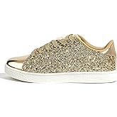 LUCKY STEP Glitter Shoes Sparkly Bling Shiny Bedazzled Lace up Fashion Sneakers for Women