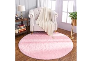 LOCHAS Round Area Rugs Super Soft Living Room Bedroom Home Shaggy Carpet 4-Feet, Pink