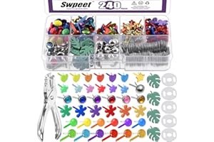 Swpeet Lot de 240 mini attaches parisiennes multicolores en métal avec perforatrice, 9 styles et 5 tailles, attaches parisien