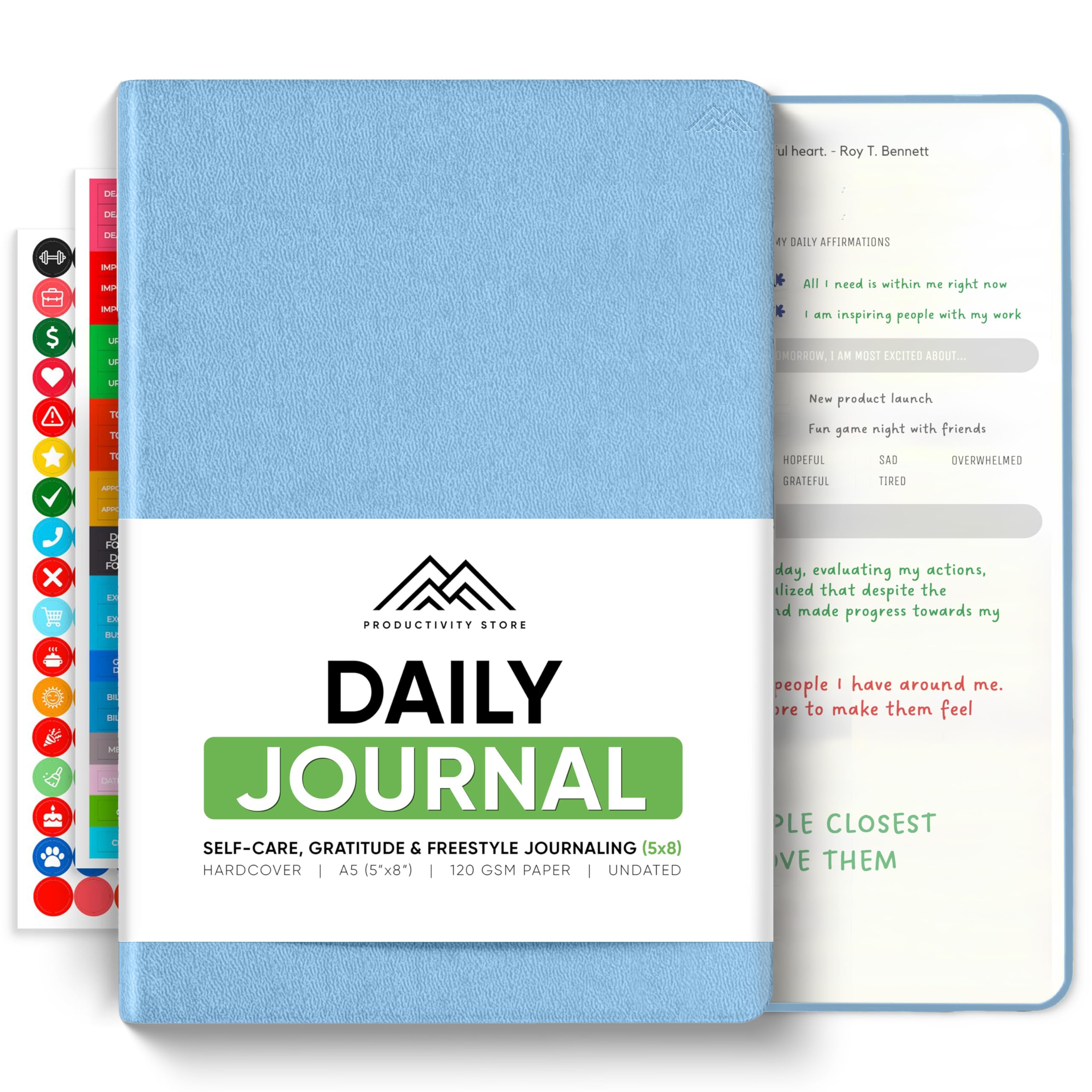 Journal For Men & Women - Gratitude Journal, Mental Health & Self Care Journal For Women & Men - A5 - Blue - Productivity Store