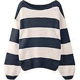 Sweaters for Womens Fall Winter Y2K Oversized Preppy Jumper Sweaters Lightweight Knit Color Block Pullover Sweater