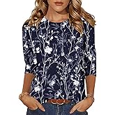 Zeagoo Women's Casual 3/4 Sleeve T-Shirts Round Neck Cute Tunic Tops Basic Tees Blouses Business Work Tee Top