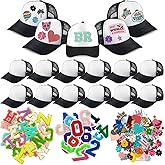 Hercicy 12 Pack DIY Trucker Hats Kit, Sublimation Blank Baseball Caps with 120 pcs Embroidered Patches DIY Craft for Party