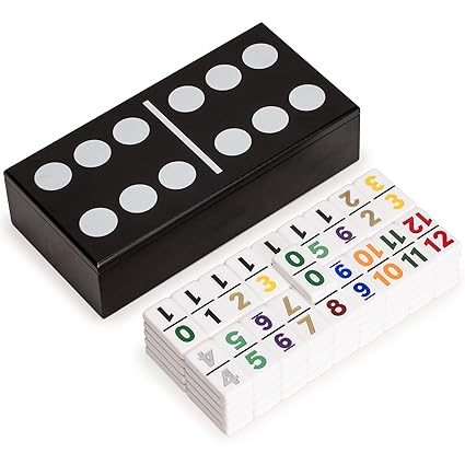Double 12 Dominoes Game Set with Numerals in Black Lacquer Case