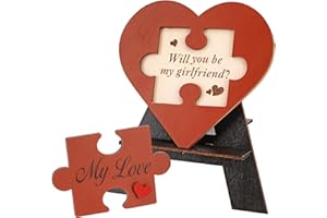 HOWAF Will You Be My Girlfriend Wooden Heart Puzzle Set, Valentines Day Gift for Her, Valentines Puzzle Jigsaw Proposal Ornam
