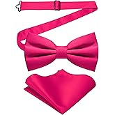 JEMYGINS Solid Color Pre-tied Bow Tie and Pocket Square Set for Men