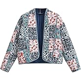 Wyeysyt Women's Cropped Puffer Quilted Jacket Cardigan Floral Printed Lightweight Long Sleeve Open Front Short Padded Coats