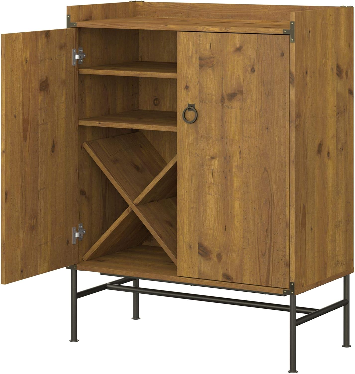Amazon Com Bush Furniture Kathy Ireland Home Ironworks Bar Cabinet With Wine Storage Vintage Golden Pine Home Kitchen