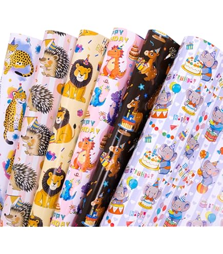 PLULON 6 Sheets Gold And Pink Birthday Gift Wrapping Paper