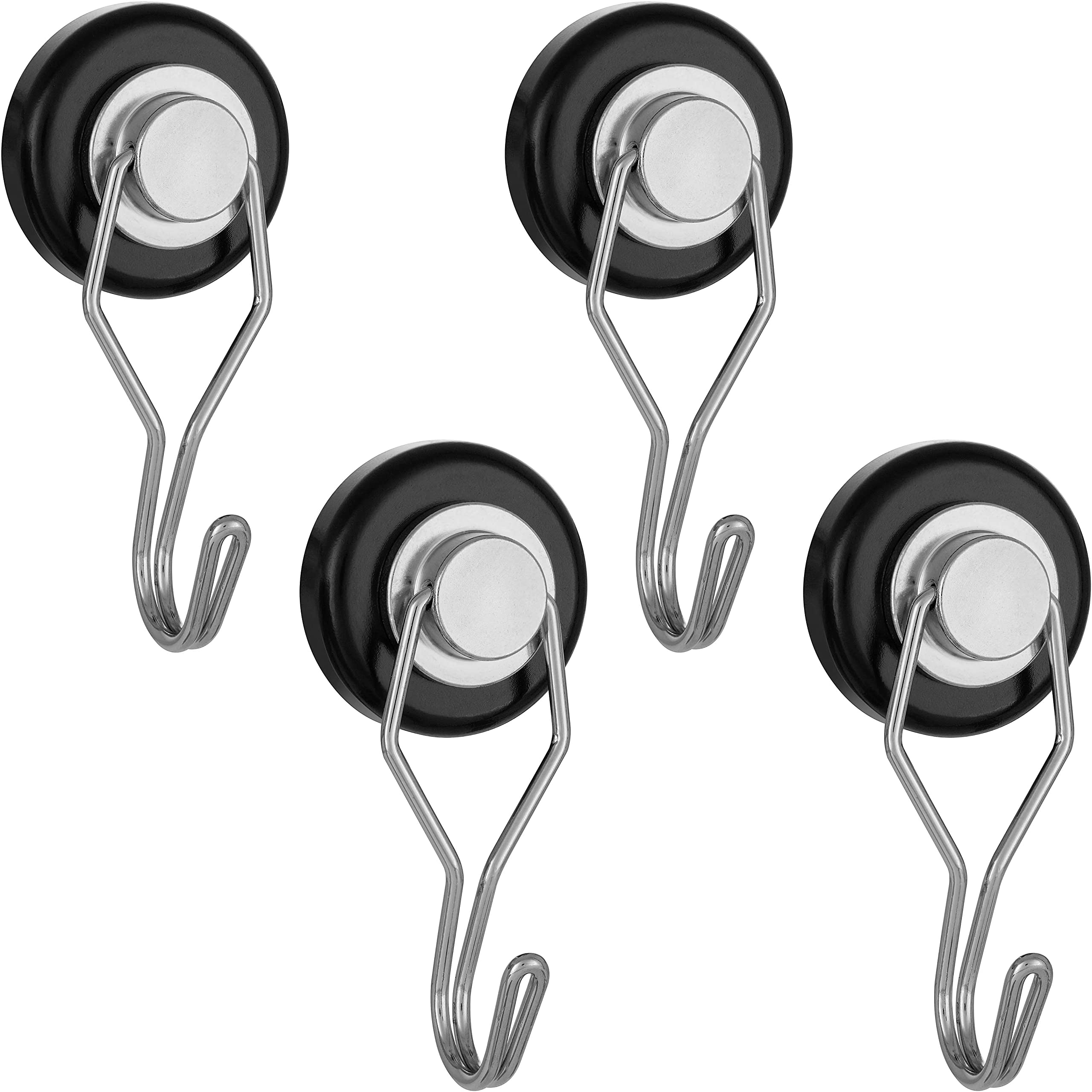 POPPSTAR 4 Pieces Magnet Hook Extra Strong Rotatable (Clamping Force 30 kg (66 lbs), Length 5.3 cm, Diameter 3.2 cm) Neodymium Hook Magnets Large