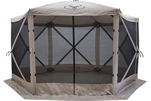 Gazelle Tents™, G6 6-Sided Portable Gazebo, Easy Pop-Up Hub Screen Tent, Waterproof, UV Resistant, 8-Person & Table, Desert Sand, 86" x 124" x 124", GG601DS