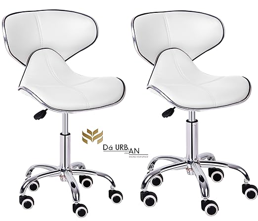 Da Urban Height Adjustable White Horse (Set of 2) Cafeteria & Bar Wheels Stool/Chair (ISO and BIFMA Certified)