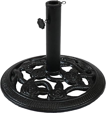 Amazon Com Sunnydaze Outdoor Patio Umbrella Base Stand Cast Iron Heavy Duty Umbrella Base Decorative Rose Blossom Design Black 16 Inch Diameter Garden Outdoor