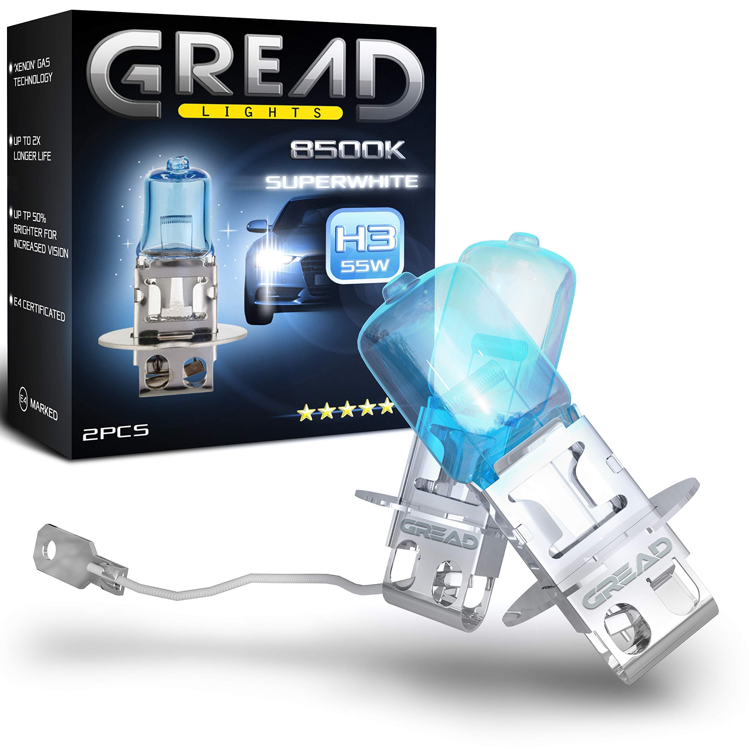 Gread H3 8500K 55W Xenon Look optics, halogen lamps, e-mark, super white