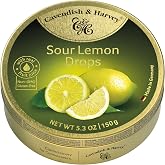 Cavendish &amp; Harvey | Sour Lemon Hard Candy Drops | 5.3 Ounce Tin | German hard candy, real fruit juice, gluten free, non-GMO, gold tin, family made 40+ years