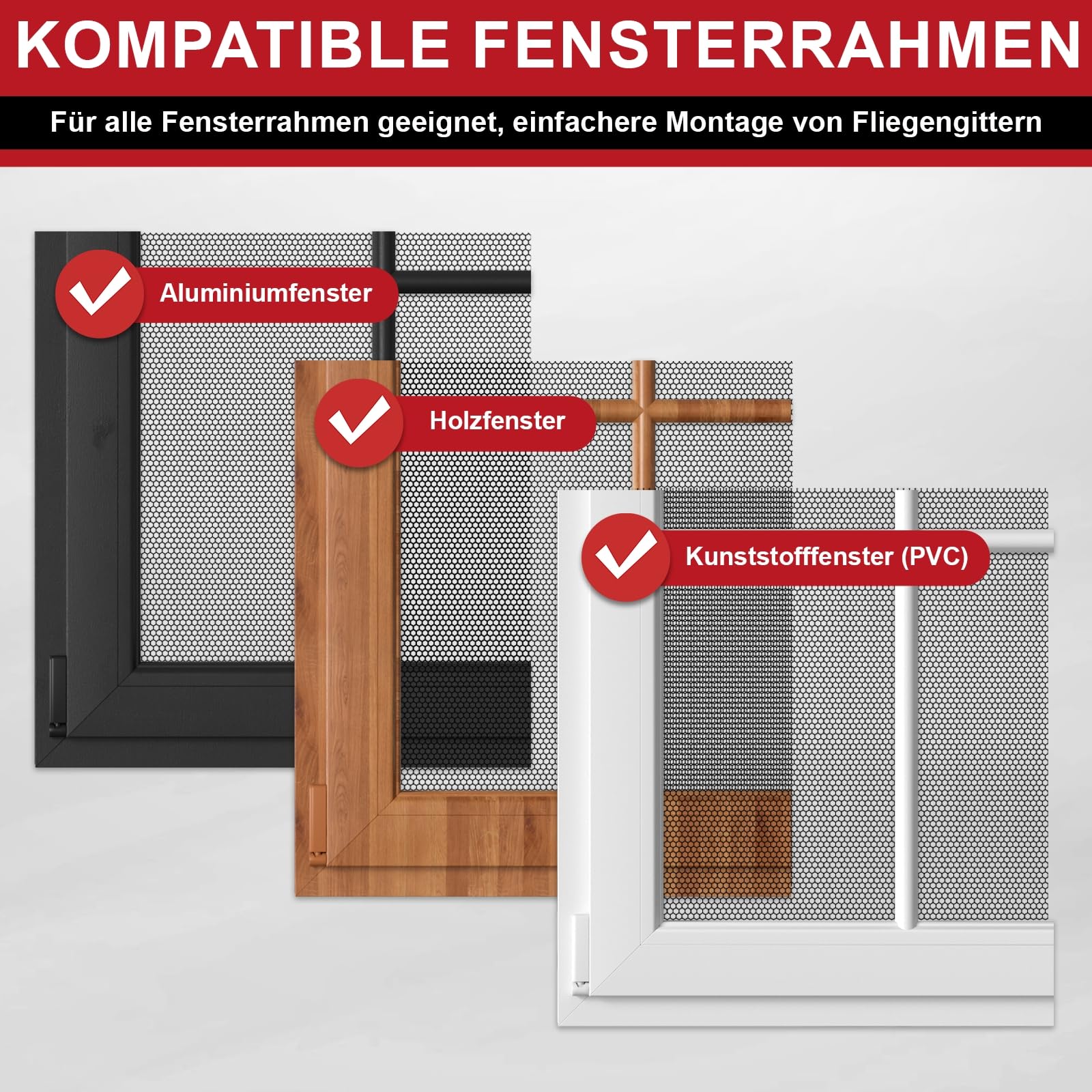 ZUIYIN Fliegengitter für Fenster 150 x 180cm Ohne Bohren Zuschneidbar Insektenschutz Fenster mit Starker Klettband Fliegennetz & Mückennetz für Fenster 6