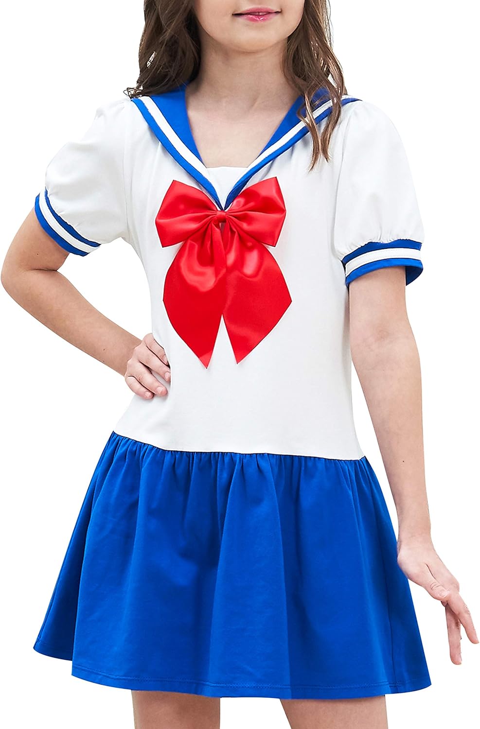Sunny Fashion Girls Dress Sailor School Uniform Navy Suit Size 6-14: Clothing