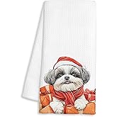 FTKBGHY Christmas Shih Tzu Kitchen Towels, Shih Tzu Gifts for Women, Funny Xmas Dog Gift Boxes Decorative Dish Hand Tea Towels for Bathroom, Christmas Kitchen Bathroom Decor, 16x24 Inch