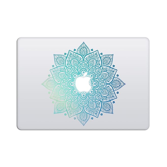Laptop Stickers MacBook Decal - Removable Vinyl w/Glowing Apple Logo Diecut - Mandala Decal Green Blue Colorful Skin - Best Decorative Sticker - Artsybb