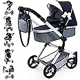Bayer - Dolls Pram Neo Vario - Baby Stroller for Dolls with Bag, Adjustable, Reversible Handle, Foldable - Dolls Up to 20” - 