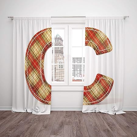 2 Panel Set Window Drapes Kitchen Curtains Letter C Vintage