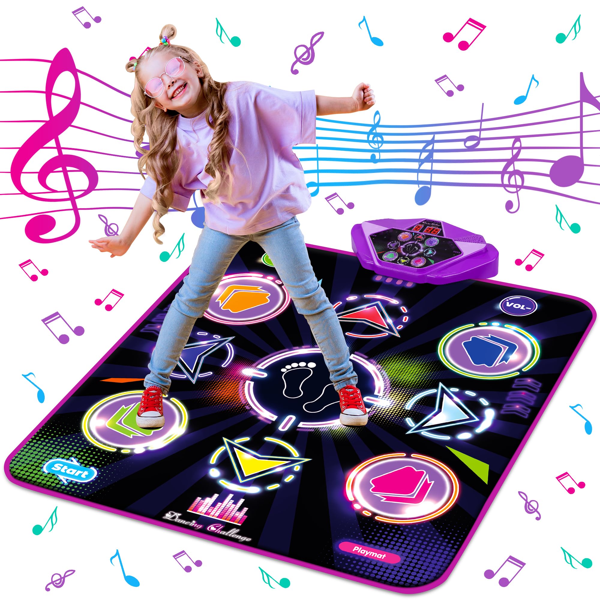 Kusntin Dance Mat for Kids, Adjustable Volume, Built-in Music, 5 Game Modes, Dancing Game Pad for 3 4 5 6 7 8+ Year Old Girls Boys, Dance Toys Gifts, Perfect Xmas Birthday Gift
