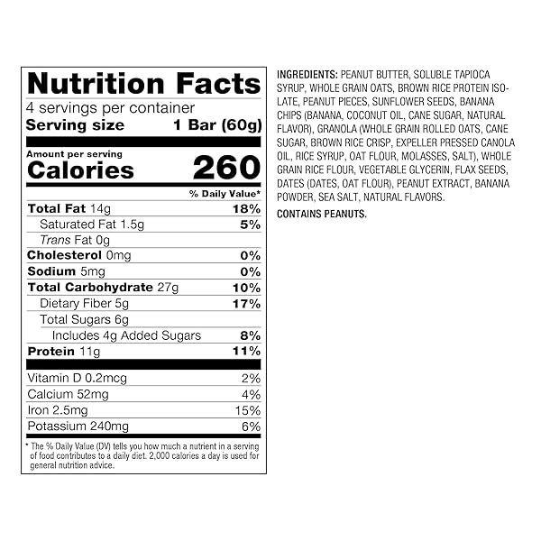 PBFIT PEANUT BUTTER BANANA ENERGY BARS, 11G PROTEIN, 5G FIBER, GLUTEN FREE, VEGAN, PLANT-BASED, NON-GMO, 2.1 OZ (PACK OF 4)