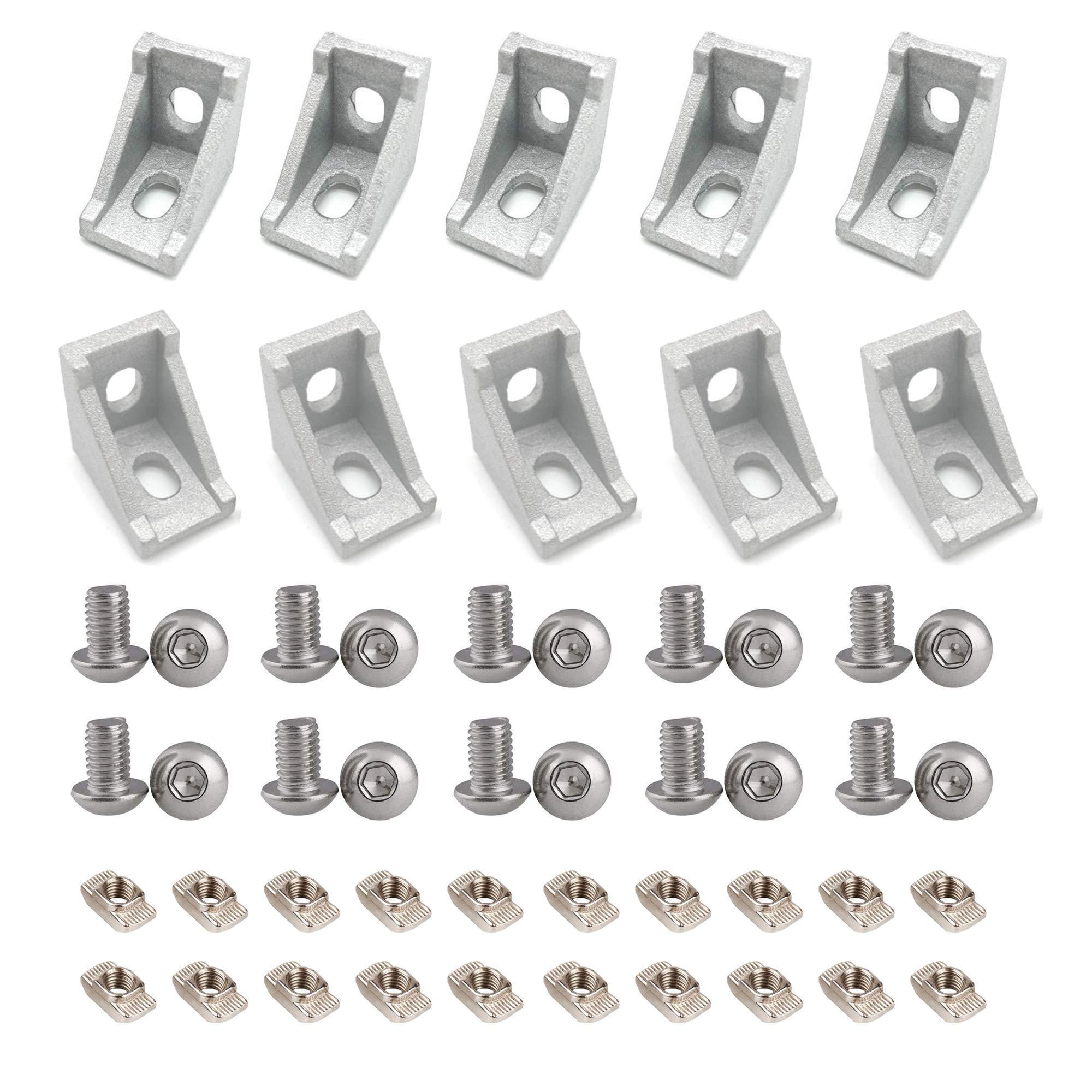 Zeberoxyz 10PCS 2028 Corner Bracket Silver Right Angle with Screws 20Series 2 Hole Aluminum Brackets for Slot 6mm Aluminum Extrusion Profile Accessories (10pcs Silver with Nut) โ image 1