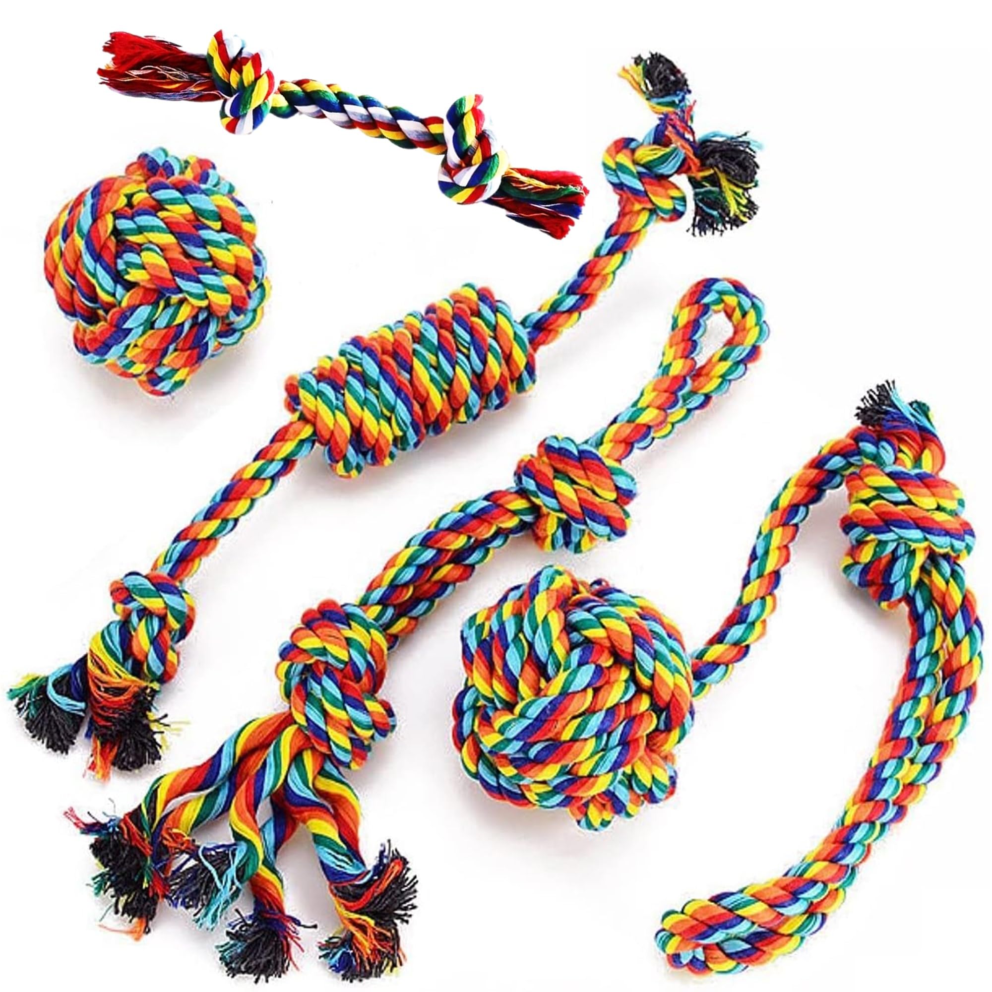 Raiseit Dog Rope Toy Set - Dog Chew Set for Puppies, Small and Medium Dogs. Puppy Teething Rope Ball & Natural Cotton Knot Set for Playing & Training for Small & Medium Dogs - 5 Pcs