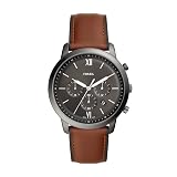 Fossil Men's Watch, Neutra Quartz Stainless Steel and Leather Chronograph Watch for Men, Color: Smoke, Amber