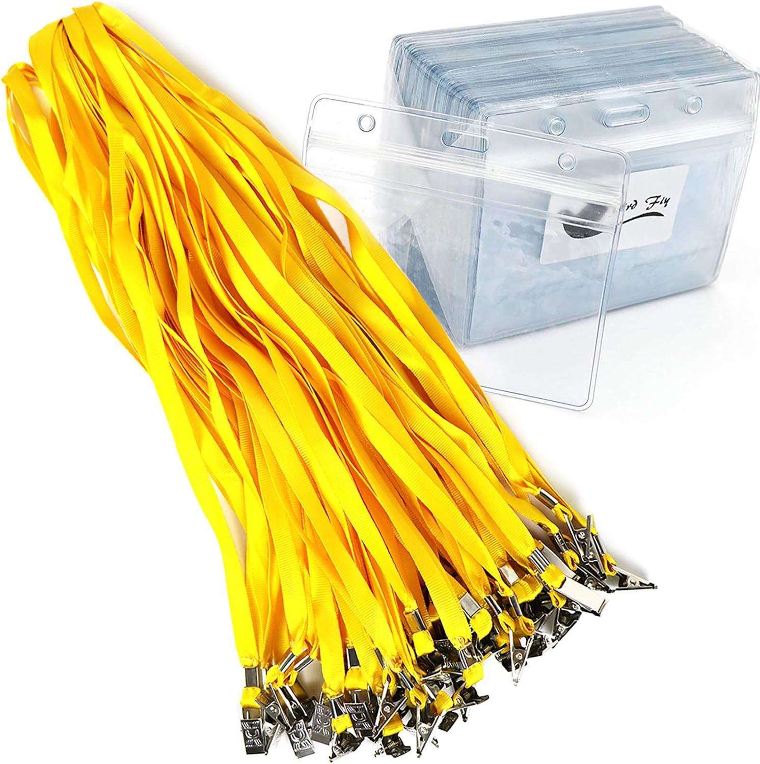 Lanyards with id Holder Name Badges 50 Pcs Horizontal Name Tag Badge Id Card and 50 Pcs Lanyard, Yellow