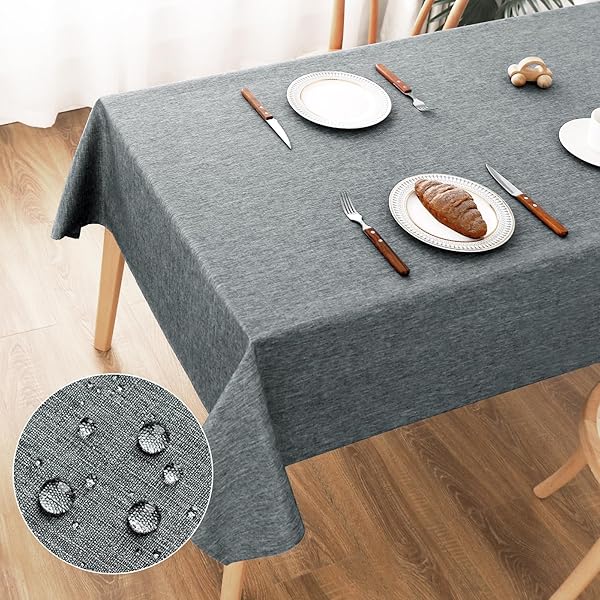 AooHome Tischdecke Abwaschbar, Grau Tischdecken 100x140cm Leinen-Optik Tischtuch aus Polyester Wasserabweisend mit Lotuseffekt, Dauerhaft Kratzfest für Wohnzimmer, Esszimmer, Balkon, Garten