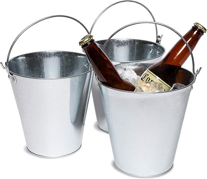 Ice Buckets for Beer and Wine Galvanized Metal Pails for Parties and