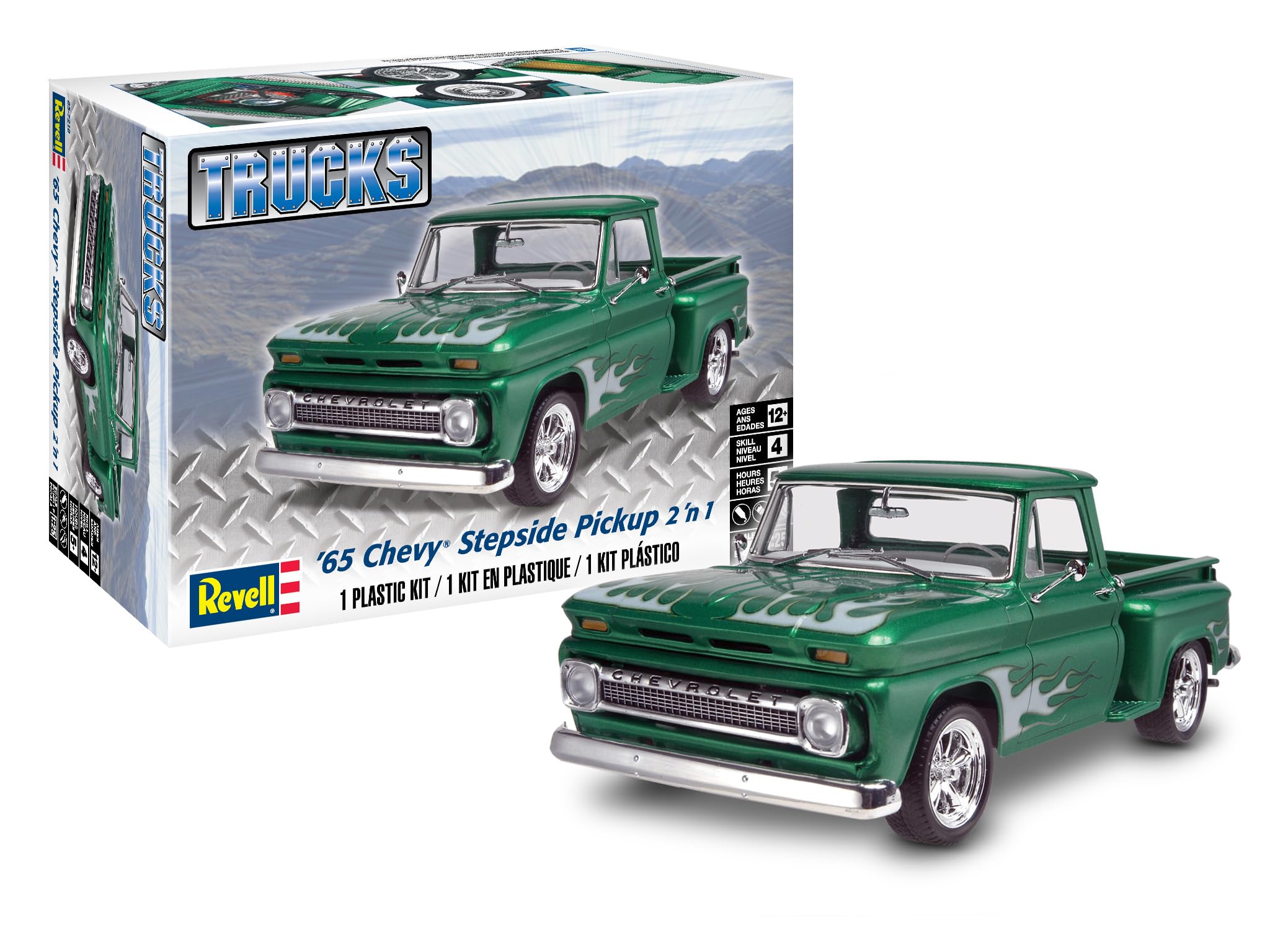 Revell Monogram 1:25 Scale 1965 Chevy Stepside Pickup 2-in-1 Diecast Model Kit