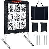 9 Hole Pitching Net with Strike Zone, Baseball Softball Pitching Target &ndash; Adjustable Height Portable Indoor Outdoor Training Equipment for Pitchers of All Levels, Coaches, and Players