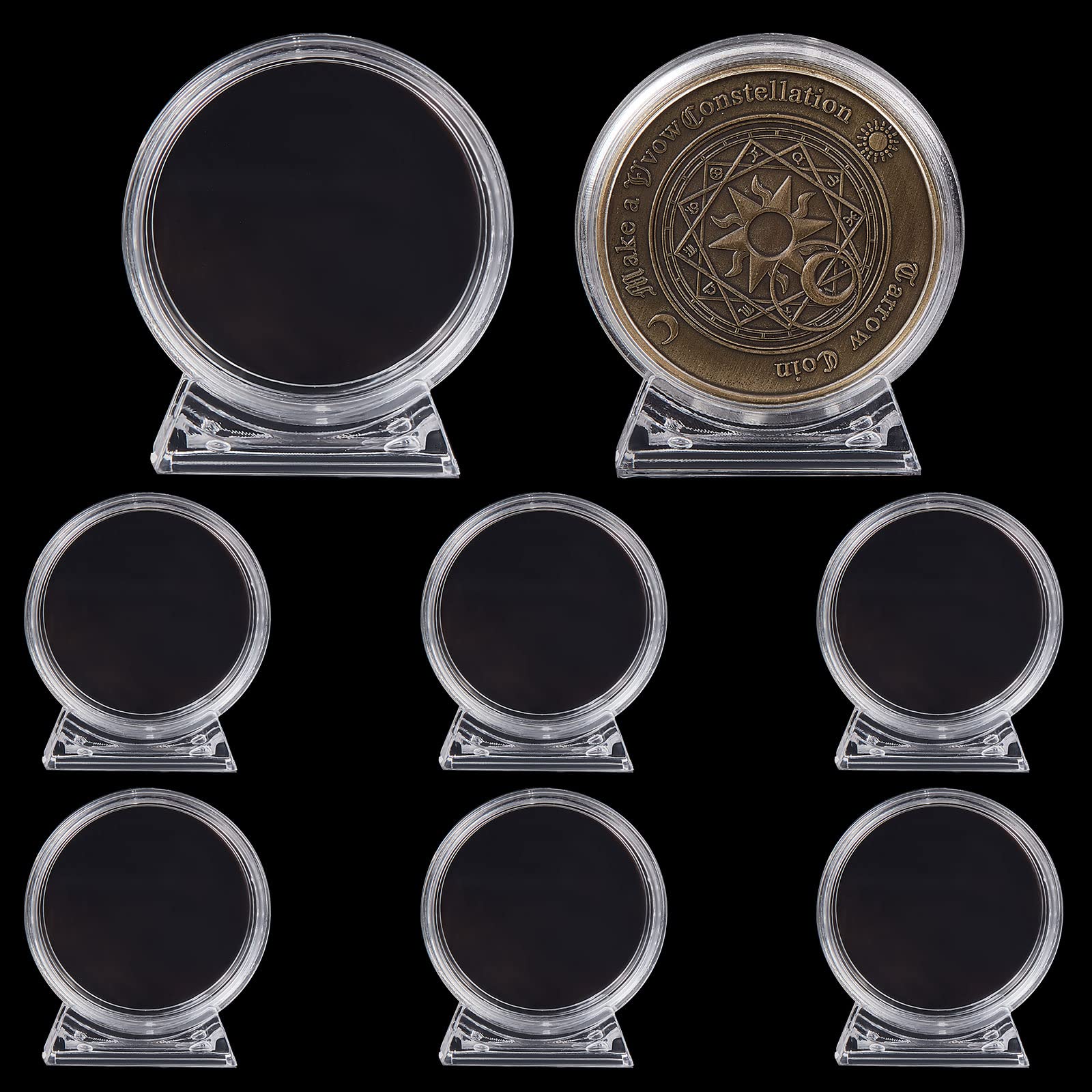 WEBEEDY 8 Pcs Acrylic Coin Holder with Base Round Coin Display Stand Challenge Coin Display Holder Case Stand for Coin Less Than 40mm in Diameter, Not Included Coin