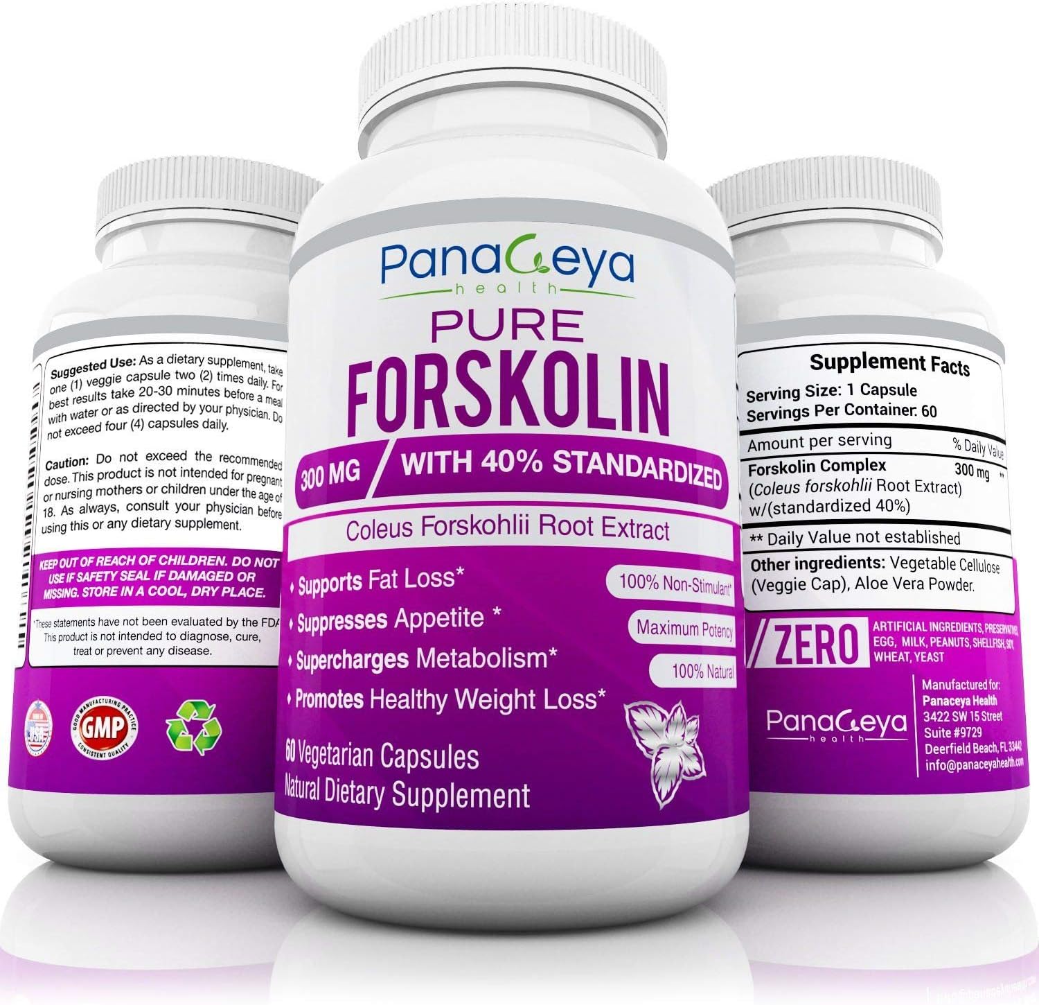 Pure Forskolin Extract 300mg with 40% Standardized High Strength Carb Blocker Natural Weight Loss Supplement Powerful Appetite Suppressant Belly Fat Burner Easy Swallow GMO Free 60 Veggie Pills