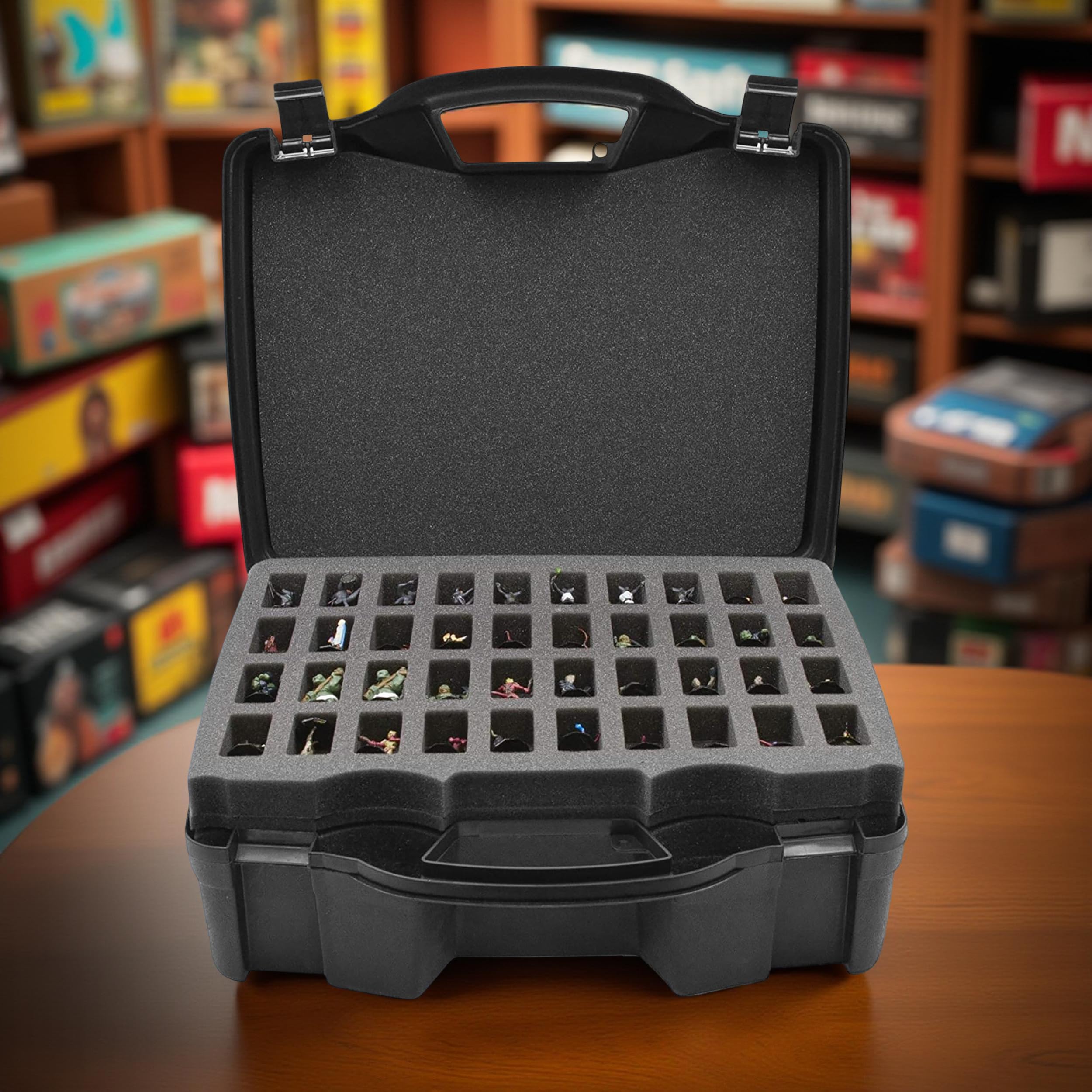 CASEMATIX Hard Shell Miniature Carrying Case - 80 Slot Figurine Miniature Storage Case with Customizable Foam Layer for Large Miniatures Compatible with Warhammer 40k, DnD & More!
