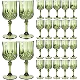 CHLJAR 24 Pcs Plastic Green Wine Drinking Glasses, Plastic Water Goblets Green Vintage Reusable Drinkware Vintage Champagne glassware for Wedding Reception Grand Event Party, 7oz