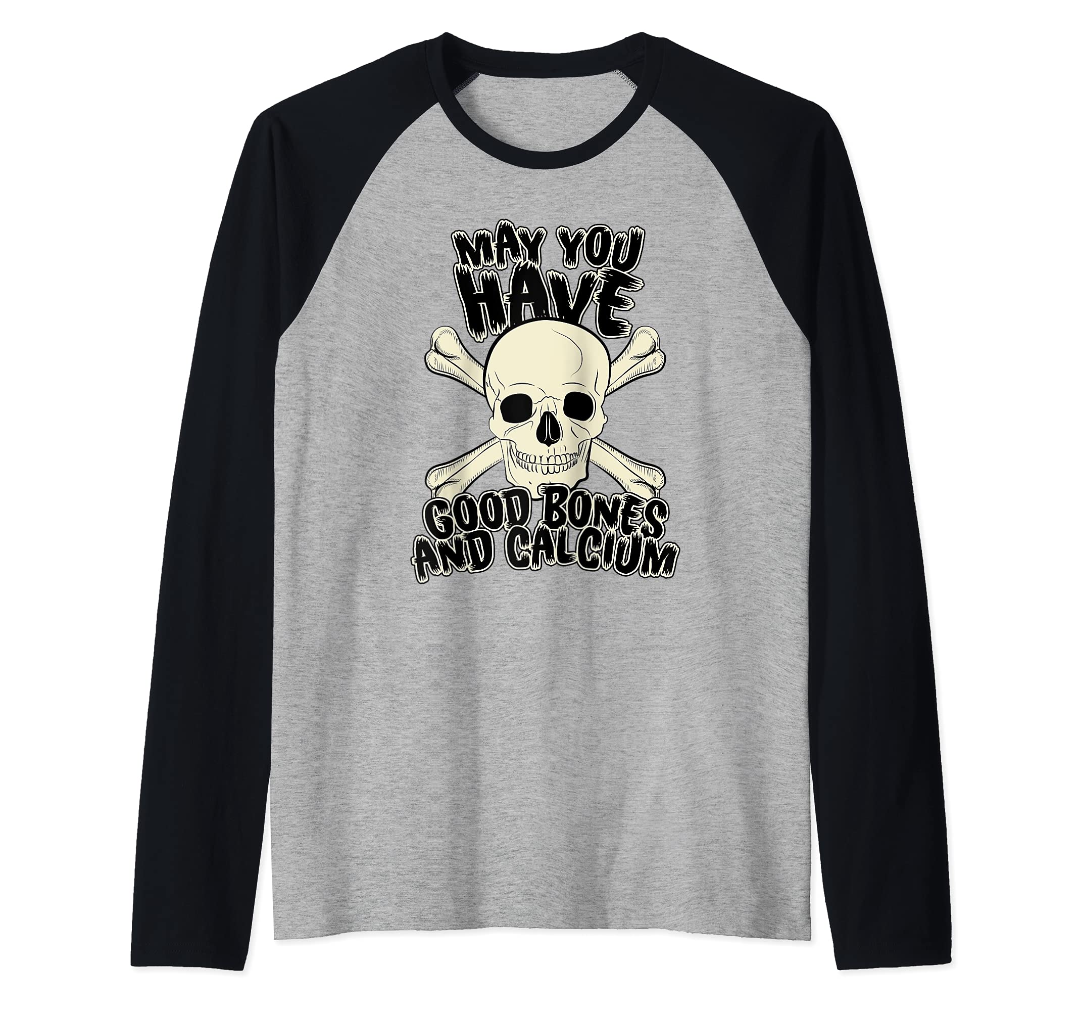 Halloween Skeleton Tshirt Costume Trick Treat Bones Calcium Raglan Baseball Tee