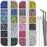 LPBeads Glass Hotfix Rhinestones Bulk SS6 14400pcs 24 Colors Hotfix Crystal Flatback Rhinestones for Crafts Clothes with Tweezers and Wax Pencil Kit