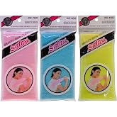 SALUX Nylon Japanese Beauty Skin Bath Wash Cloth Towel 3 Count Pink Yellow Blue
