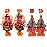 Thanksgiving Fall Earrings for Women Beaded Maple Leaf Pumpkin Turkey Earrings Handmade Gobble Drop Dangle Earrings Autumn Fall Gifts Holiday Party Accessory