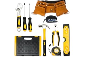 SparkJump Deluxe Kids Tool Set | Real Tools for Kids | Kids Tools Set for Boys Ages 4-6 & Up | Kids Leather Tool Belt & Kids Tool Box | Beginner Tool Set for Kids | Kids Tool Kit