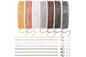 ROADPLUM 70Ft Jewelry Making Chains, 7 Colors 2mm Stainless Necklace Chains for Jewelry Making, Metal Chains Kit with 210Pcs Jump Rings and 70Pcs Lobster Clasps for DIY Jewelry Necklace Bracelet Anklet Making