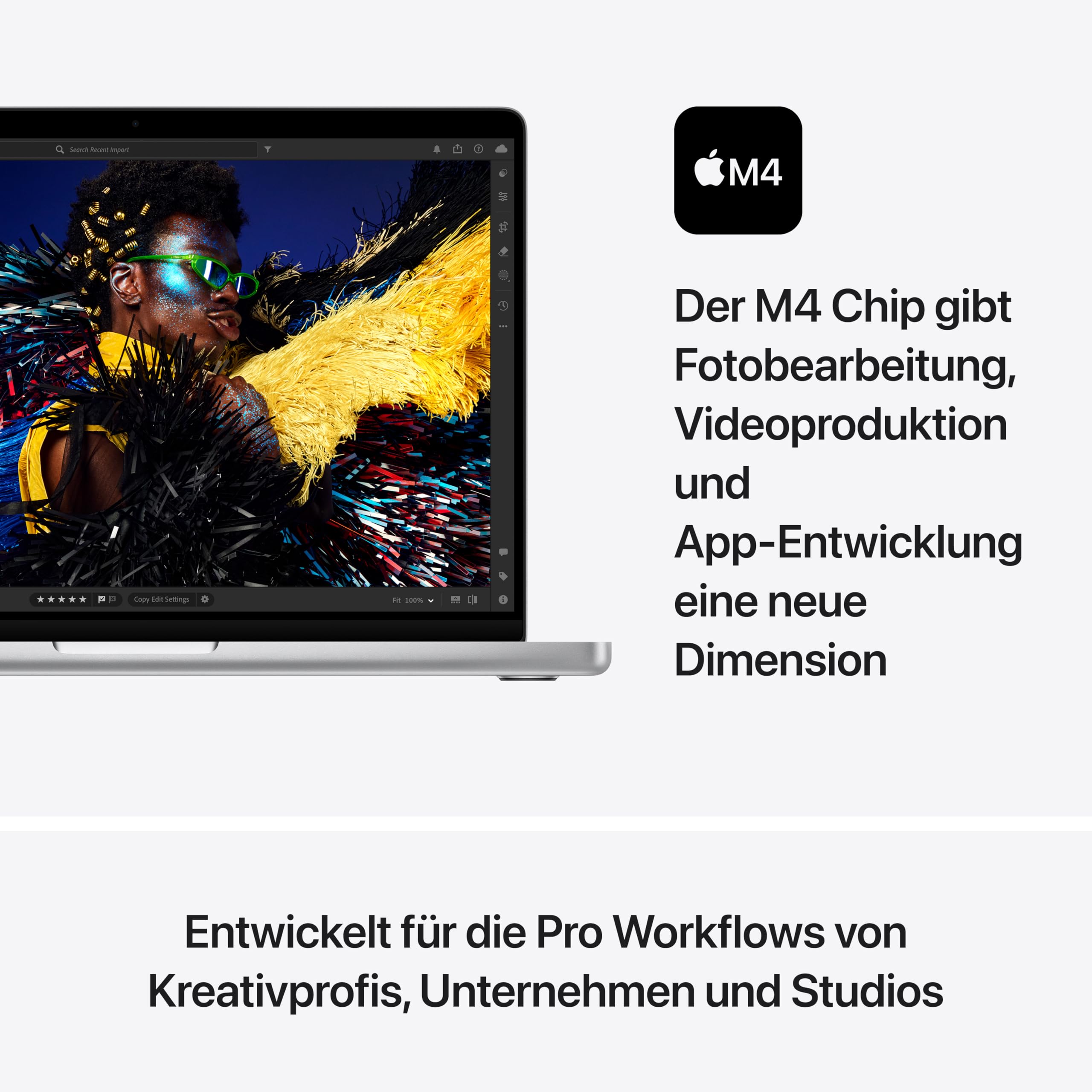 Apple 2024 MacBook Pro Laptop mit M4 Chip mit 10 Core CPU und 10 Core GPU: 14,2" Liquid Retina XDR Display, 16 GB gemeinsamer Arbeitsspeicher, 512 GB SSD Speicher; Silber 3